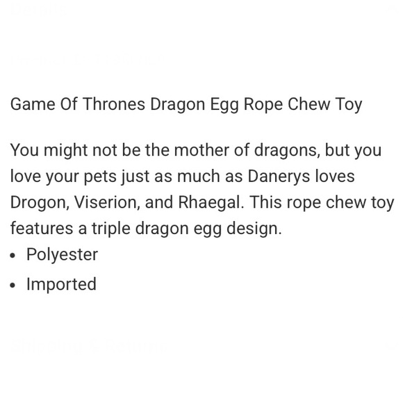 GAME OF THRONES Dragon Egg ROPE CHEW TOY! SQUEAKY Toy GOT Targaryen Dog Pets NWT - Picture 4 of 4